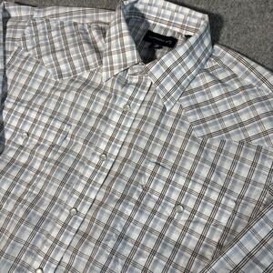 Panhandle Pearl Snap Shirt Mens Medium Slim Fit Long Sleeve Blue Brown Western